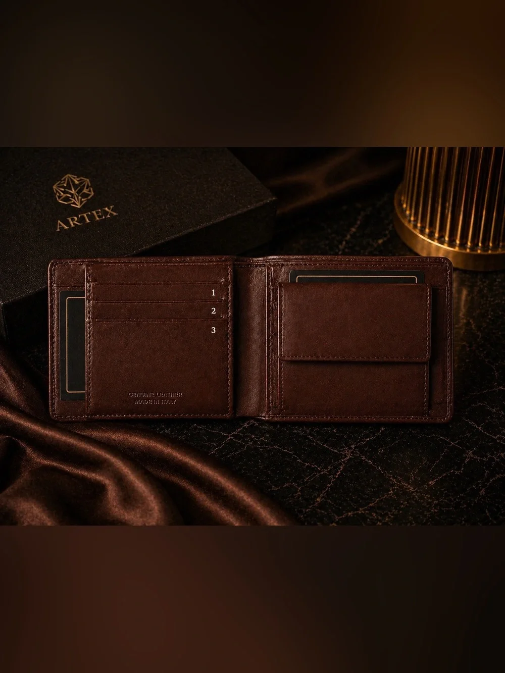 Valentina In Pell Genuine Leather Bifold Brown Wallet Coin Pocket